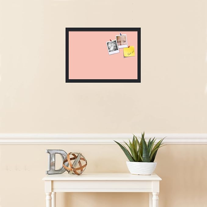 PinPix 20x14 Inch Cork Bulletin Board. This Decorative Framed Pin Board Comes with Pink Pastel Design and a Satin Black Frame. Ideal for Home Office Decor or Message Board (PinPix-1813)-DeskLoop Office