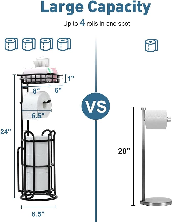 Toilet Paper Holder Stand with Shelf Tissue Holders - Image 5