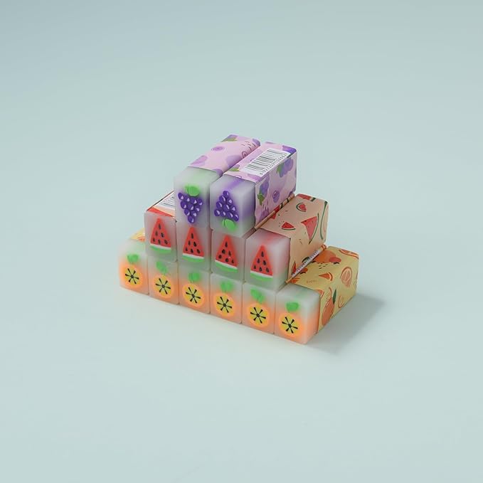 18 Pack Fruit Erasers, Kawaii Jelly Erasers for Kids, Rectangular, Colorful, Thermoplastic Elastomer (TPE) Material, Fun Eraser-DeskLoop Office