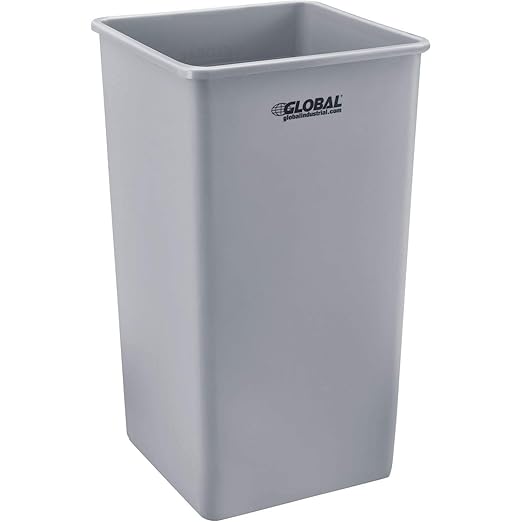 Global Industrial Square Plastic Garbage Can, Open Top, 55 Gallon Capacity, Indoor/Outdoor Rated, 19-1/2"W x 19-1/2"D x 34"H, Utility Trash Can, No Lid, Gray-DeskLoop Office