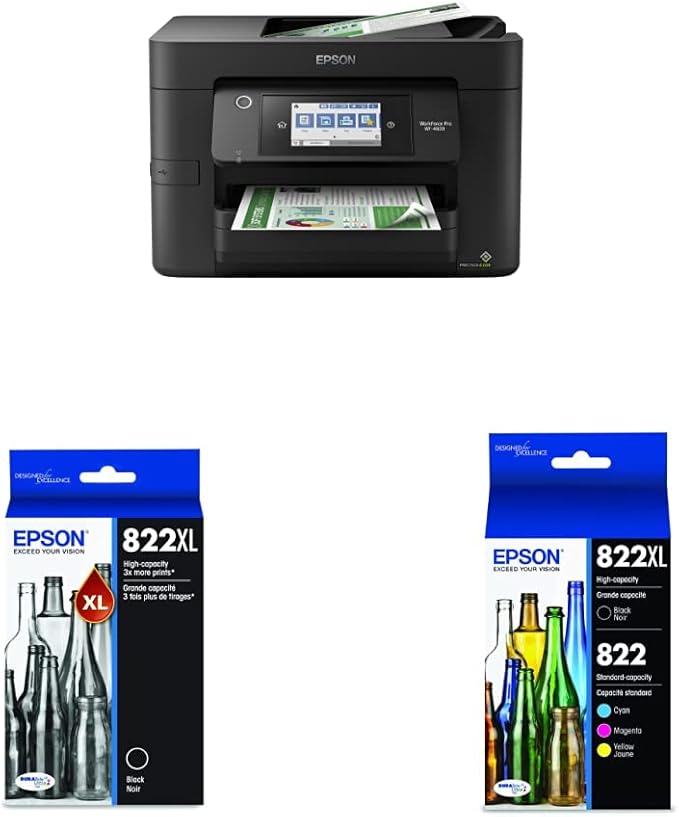 Epson® Workforce® Pro WF-4820 Wireless Color Inkjet All-in-One Printer & EPSON T822 DURABrite Ultra Ink High Capacity Black (T822XL120-S) T822 DURABrite Black-DeskLoop Office