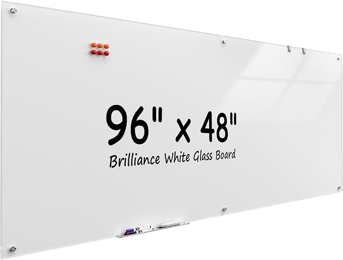 MaxGear 96" x 48" Glass Whiteboard Wall Mounted by MaxGear