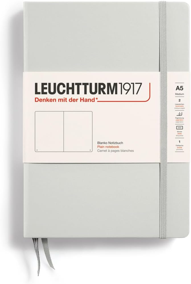 LEUCHTTURM1917 - Notebook Hardcover Medium A5-251 Numbered Pages for Writing and Journaling (Light Grey, Plain)-DeskLoop Office