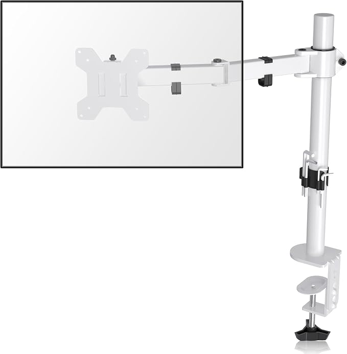Suptek Single Monitor Arm Desk Mount Fully Adjustable Monitor Stand for 1 / One Screen up to 13" to 32" Extra Tall 15.75 inch Pole,VESA 75x75mm or 100x100mm,White (MD9421W)-DeskLoop Office