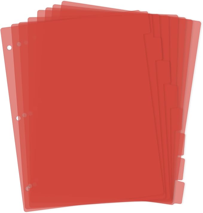 Dark Red Binder Dividers, 8-Tab Sturdy Plastic Dividers, Binder Dividers by KALIONE