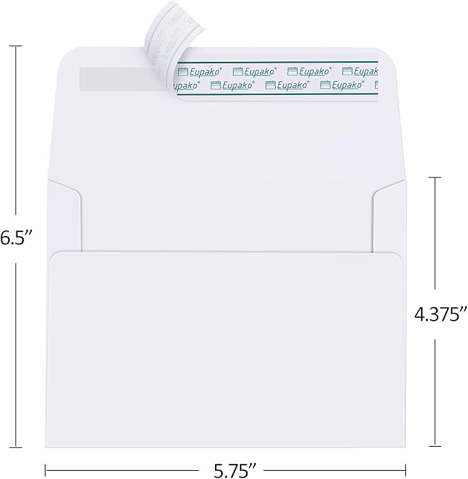Eupako A2 White Paper Envelopes 250 Pack 4.375x5.75" Invitation Envelopes Self - Image 2