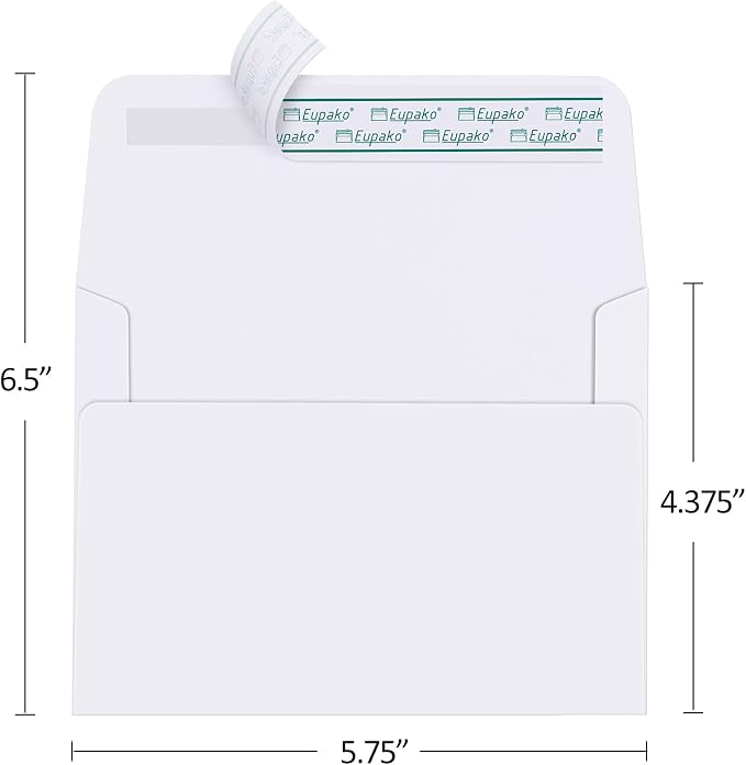 Eupako A2 White Paper Envelopes 100 Pack 4.375x5.75" Invitation Envelopes Self - Image 2