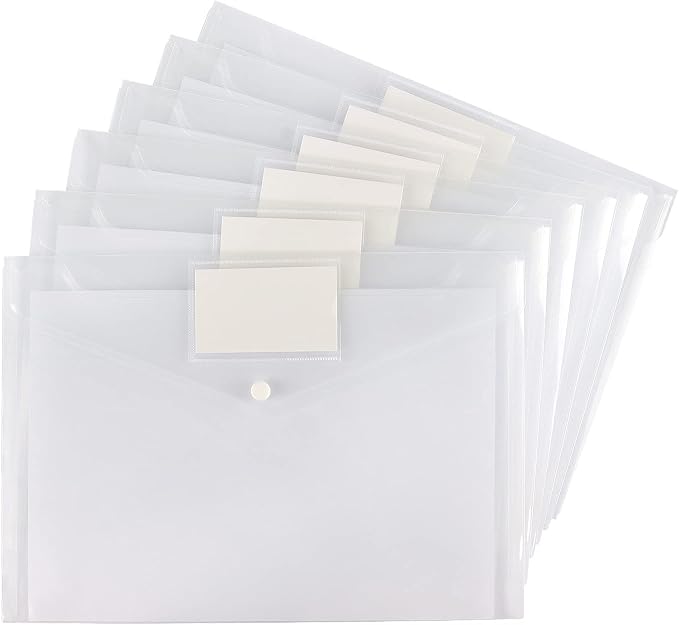 6 Pack Clear Document Folders Plastic Envelopes, A4 Size, by Tamaki