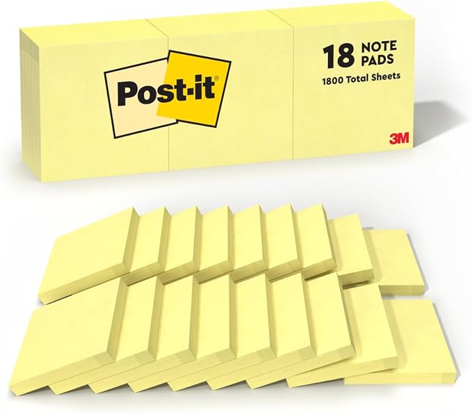 Post-it Notes, 3 in x 3 in, 18 Sticky Notes Pads, 100 Sheets per Pad, The by Unknown