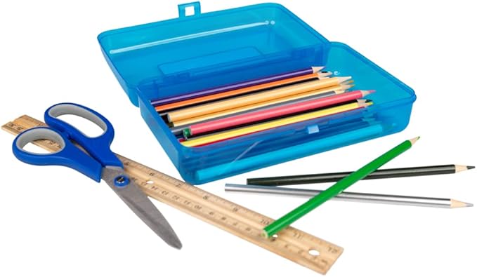 Craft County | Transparent Pencil Box | Colored Utility Box Storage Office Supplies Organizer | Pink Sparkle-DeskLoop Office