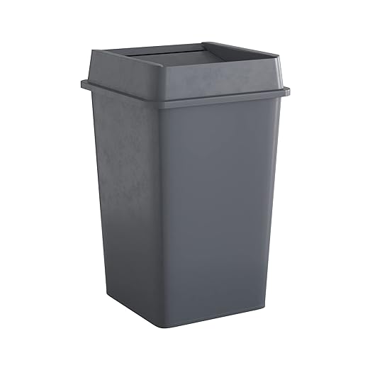 35 Gallon Grey Square Commercial Trash Can with Lid-DeskLoop Office
