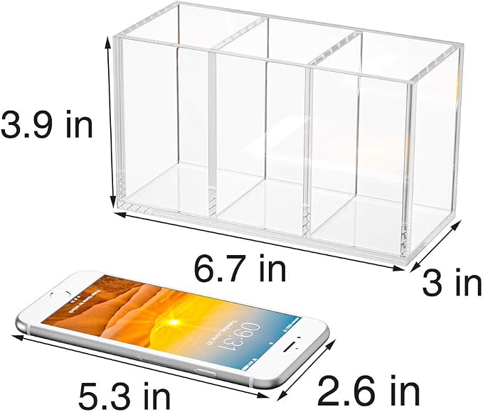 NIUBEE Acrylic Pen Holder 3 Compartments - Image 3