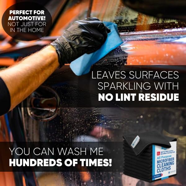 12" x 12" Pro Multi-Surface Microfiber Cleaning Cloths | Black - 12 Pack | Premium Microfiber Towels for Cleaning Glass, Kitchens, Bathrooms, Automotive, Supplies & Products-DeskLoop Office