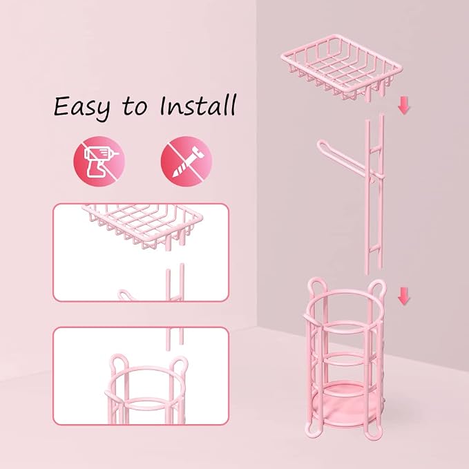 Pink Toilet Paper Holder Stand Tissue Holder - Image 3