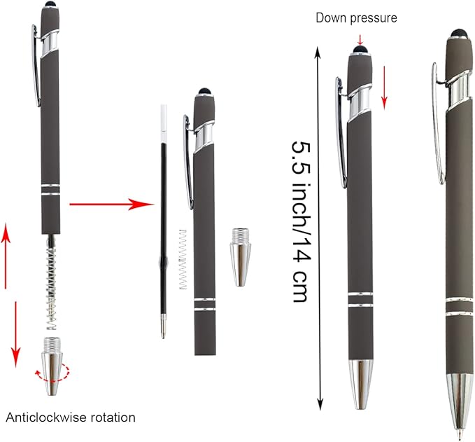 PASISIBICK 12 Pieces Ballpoint Pen with Stylus Tip, 2 in 1 Stylus Stylish Pen, Premium Metal Stylus Pen for Touch Screens, Black Ink, 1.0 mm Medium Point.(Pack of 12)