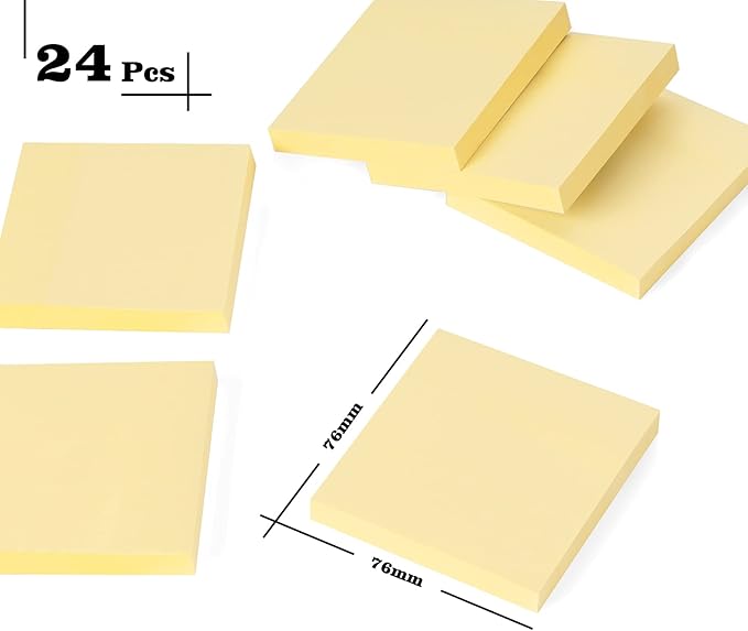 2400 pcs Yellow Sticky Note, 3 x 3 Yellow Note Pads, Strong Adhesive Sticky Notes, Self Sticky Notes for Home School Office Desk Accessories (24 Pads)-DeskLoop Office