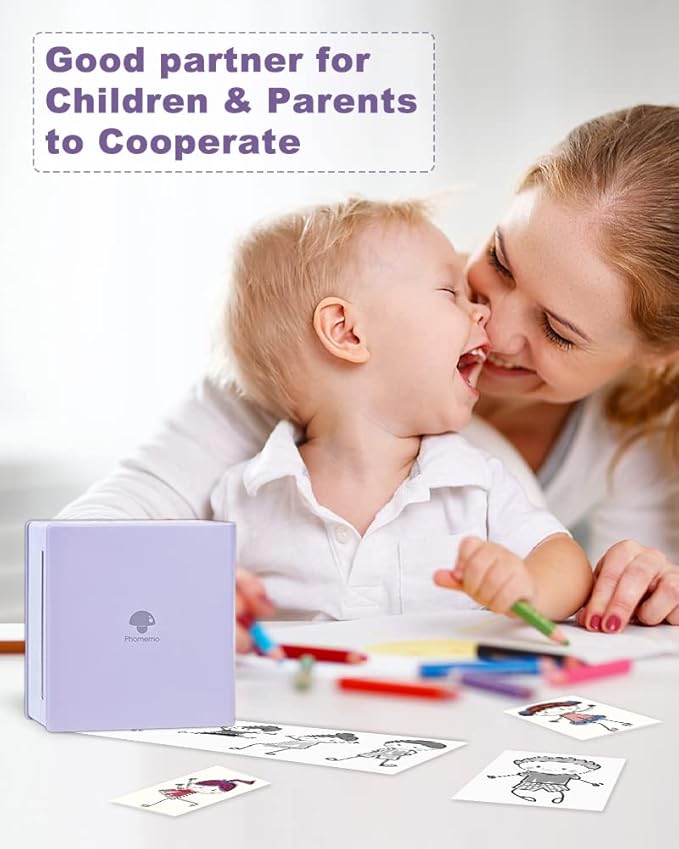 Phomemo Sticker Printer- Mini Thermal Sticker Printer Machine, Small Pocket Label Maker Instant Print for DIY Creation, Study Notes, Photos, Portable Inkless Photo Maker for Kids/Students, Purple-DeskLoop Office