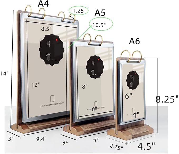 Walnut Wood Sign Holder Vertical Table Card Flip Display 6 Pages-12 Sides - Image 2