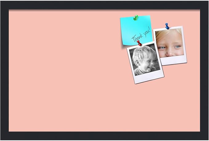 PinPix 22x14 Inch Cork Bulletin Board. This Decorative Framed Pin Board Comes with Pink Pastel Design and a Satin Black Frame. Ideal for Home Office Decor or Message Board (PinPix-1813)-DeskLoop Office