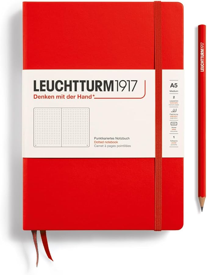 LEUCHTTURM1917 - Notebook Hardcover Medium A5-251 Numbered Pages for Writing and Journaling (Red, Dotted)-DeskLoop Office