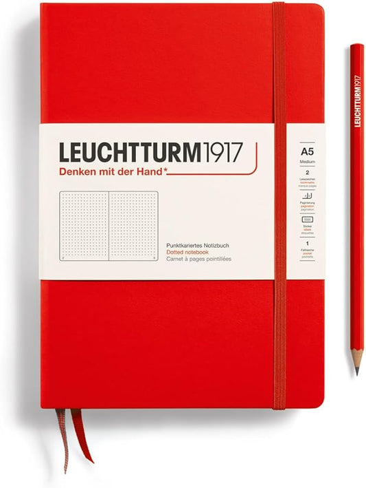 LEUCHTTURM1917 - Notebook Hardcover Medium A5-251 Numbered Pages for Writing and Journaling (Red, Dotted)-DeskLoop Office