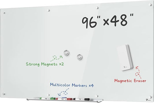 TOWON 8 x 4ft Whiteboard Huge, Glass Dry Erase Board Magnetic, 96 x 48 in by TOWON