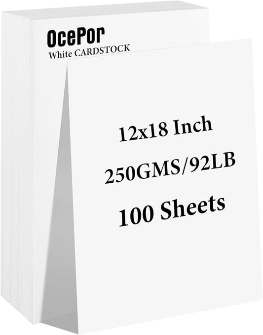 100 Sheets White Cardstock 12” x 18”, 92lb/250gsm Black Card Stock, Thick Card Stock Paper, Heavy Cardstock Paper for Printer, Resume, Scrapbooks, Art, Crafts, Business Cards