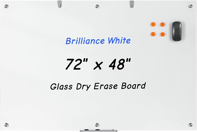 Large Glass Whiteboard, 72 x 48 Inches Magnetic Glass Dry Erase Board by Wingwise