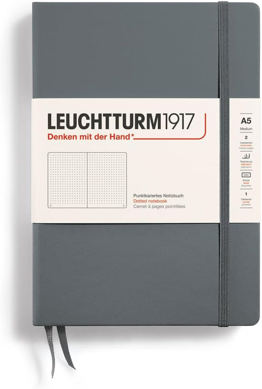 LEUCHTTURM1917 - Notebook Hardcover Medium A5-251 Numbered Pages for Writing and Journaling (Anthracite, Dotted)-DeskLoop Office