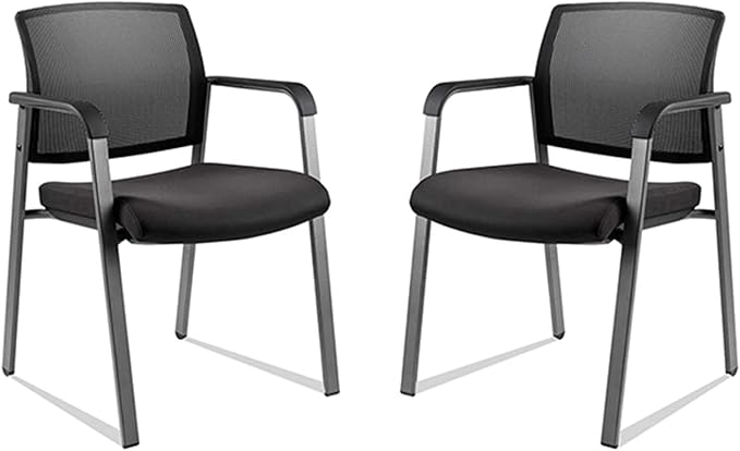 CLATINA Mesh Back Stacking Arm Chairs with Upholstered Fabric Seat and Ergonomic Lumbar Support for Office School Church Guest Reception Black 2 Pack Set-DeskLoop Office