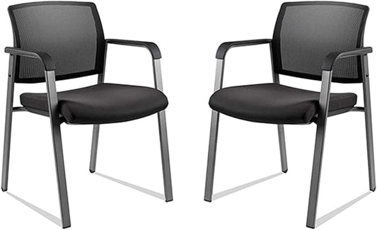 CLATINA Mesh Back Stacking Arm Chairs with Upholstered Fabric Seat and Ergonomic Lumbar Support for Office School Church Guest Reception Black 2 Pack Set-DeskLoop Office