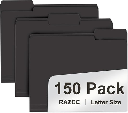 File Folder, RAZCC 150 Pack 1/3 Cut Tab File Folders Letter Size, Folders by RAZCC