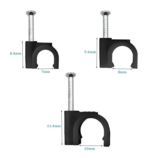HS Cable Clips 10mm with Steel Nail 200 Pieces Black, Ethernet Management U - Image 3
