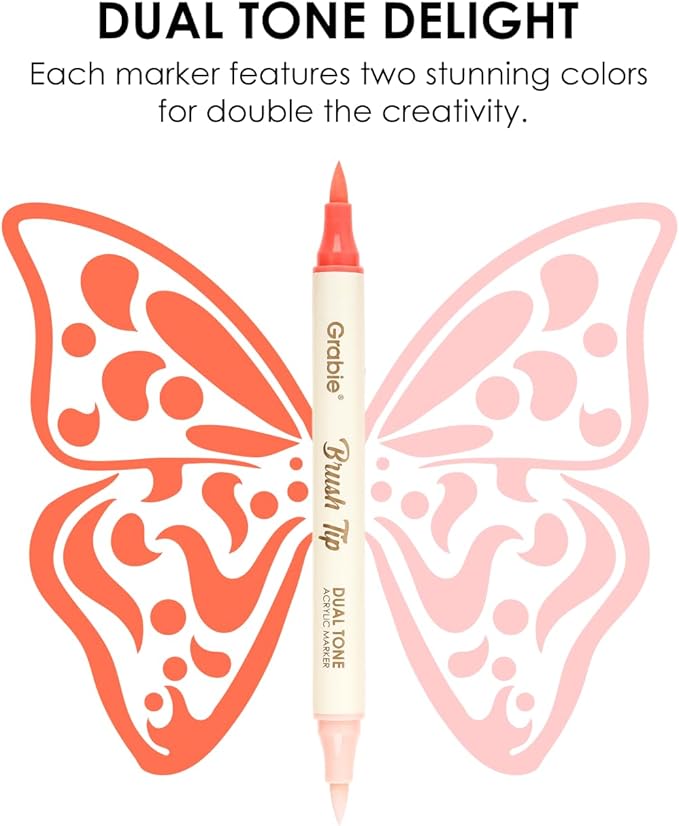 Grabie 120 Colors Dual Tone Brush Tip Acrylic Markers, Dual-Color Paint Markers with 60 Brush Tips, Double Tipped Acrylic Paint Pens for Fabric, Canvas,DIY, Canvas Art Supplies-DeskLoop Office