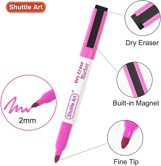 Shuttle Art Magnetic Whiteboard Markers, 20 Pieces Fine Tip and Eraser - Image 3