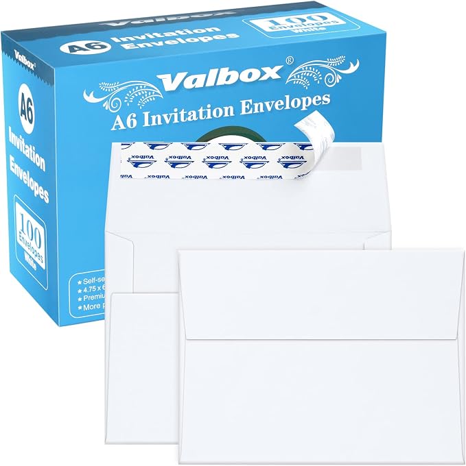 ValBox 100 Qty A6 Envelopes Self Seal 6.5 x 4.75" White Kraft Paper Invitation by ValBox