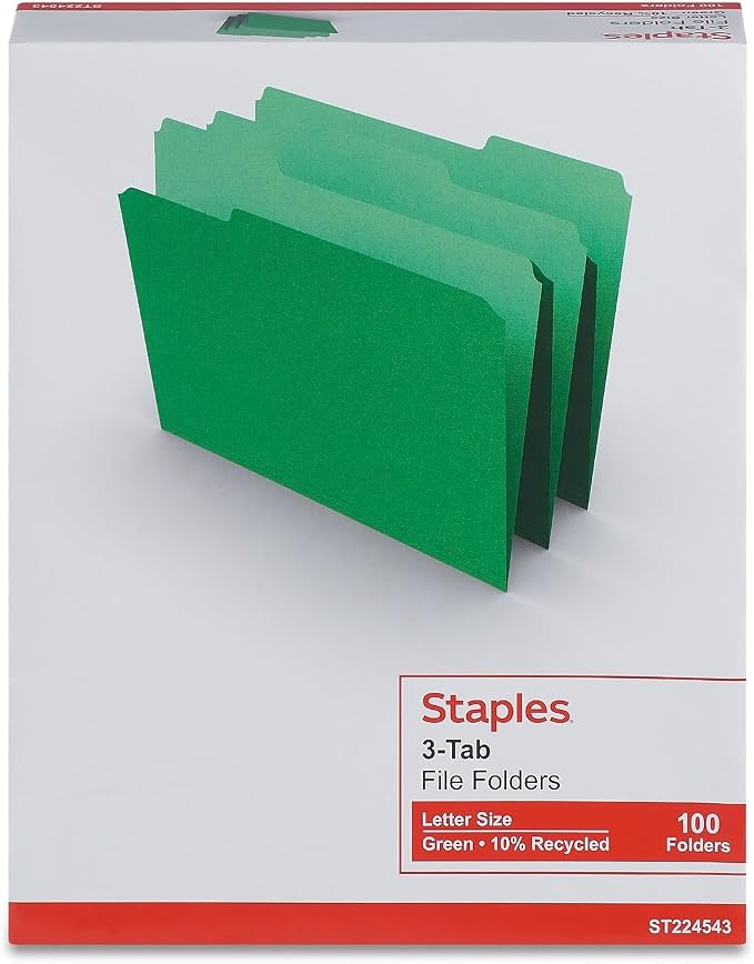 Staples File Folder, Letter Size, 1/3‑Cut Tab, Durable Paper Stock, 200/Carton - Image 5