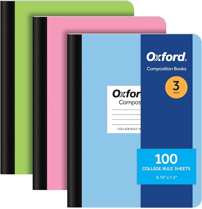 Oxford Composition Notebooks, 9-3/4 x 7-1/2 Inch School Journals, College Ruled by Oxford
