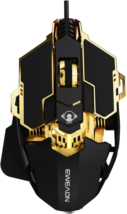 EWEADN G5 Wired Gaming Mouse, Ergonomic RGB Computer Mouse, 12800 Adjustable DPI, 9 Programmable Macro Buttons with Rapid Fire Key Compatible for PC/Laptop/Windows- Black&Gold-DeskLoop Office