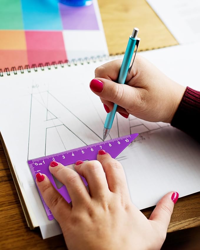 Honagu Triangular Ruler Set, 8 Pieces/2 Sets Aluminum Alloy Ruler, Metal Drafting Ruler, Geometric Protractor for Students, Draftsmen, Engineers, School Office Supplies (Blue+Purple)-DeskLoop Office