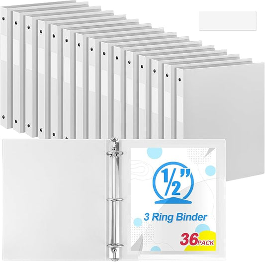 Henoyso 36 Pcs 3 Ring Binder 0.5 Inch Round Fits Letter Size 8.5'' x 11'' Paper by Henoyso