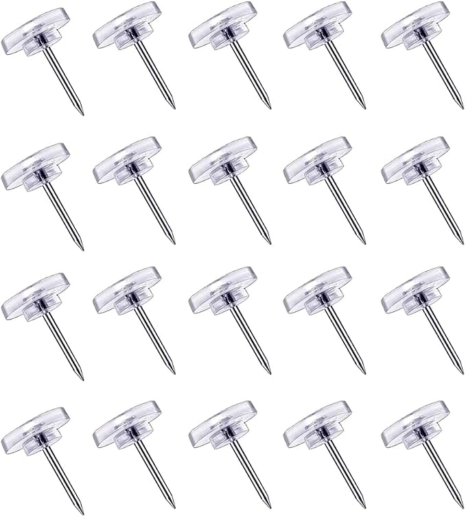 150 Count Push Pins, Flat Thumb Tacks Steel Point and Clear Plastic Head by MUUZLL