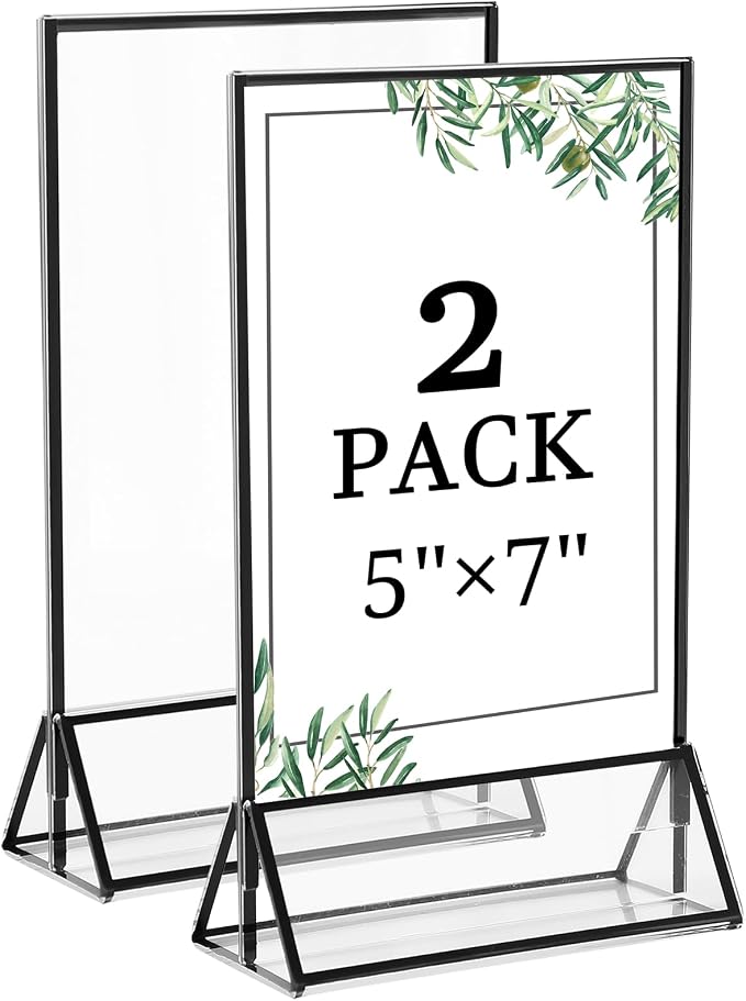 Floroom 2 Pack 5x7 Inch Clear Acrylic Sign Holders, Double-Sided Black Display by Floroom