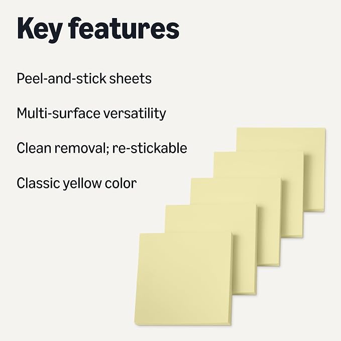 Amazon Basics Square Sticky Notes, Self-Stick Pads, 3 x 3 inches, 100 Sheets - Image 2