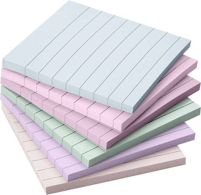 Mr. Pen- Lined Sticky Notes, 6 Pads, 45 Sheets/Pad, Pastel Color | Sticky Notes by MrPen