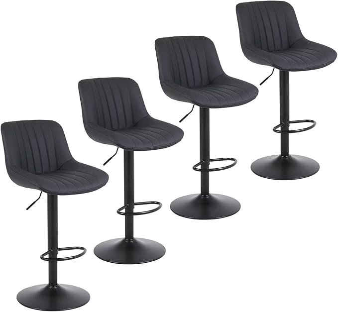 Bar Stools Set of 4, Swivel Counter Height Barstools with Back, Adjustable PU Leather Bar Chairs, Modern Armless Kitchen Island Stool, Black-DeskLoop Office
