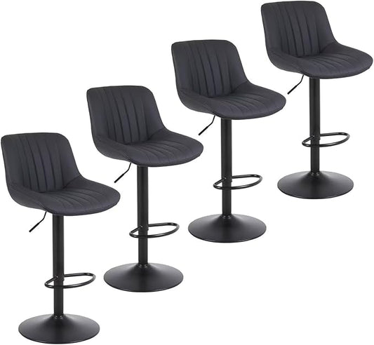 Bar Stools Set of 4, Swivel Counter Height Barstools with Back, Adjustable PU Leather Bar Chairs, Modern Armless Kitchen Island Stool, Black-DeskLoop Office