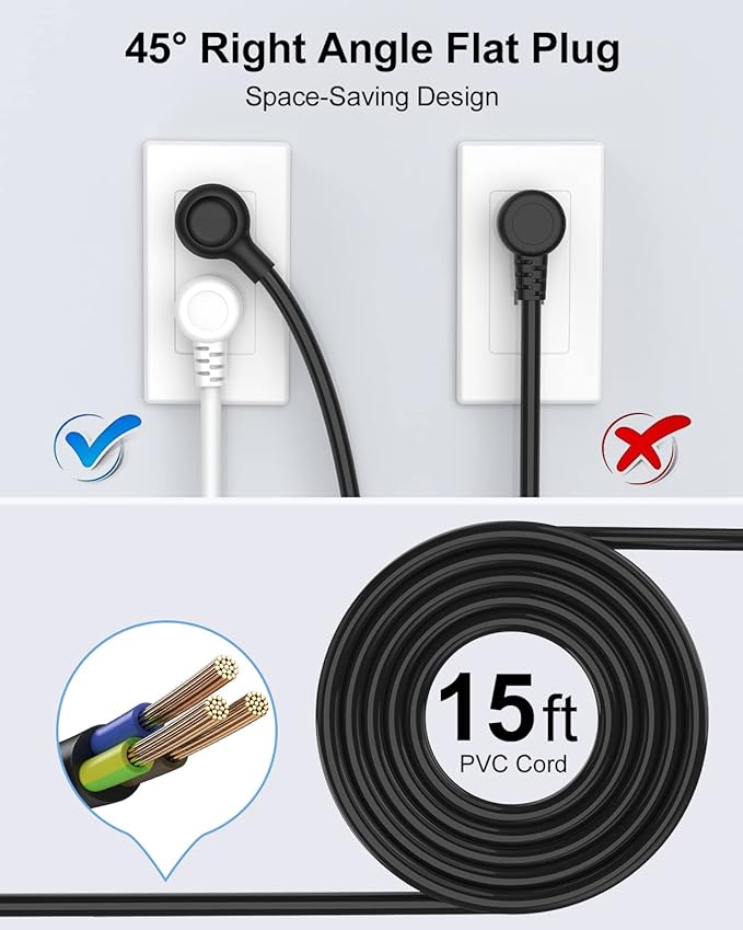 15 Ft Power Strip Surge Protector, 6 Outlets and 4 USB Ports, Flat Plug Power Strips Long Extension Cord with Overload Protection, Wall Mount for Home, Office, Dorm, ETL Listed Black-DeskLoop Office