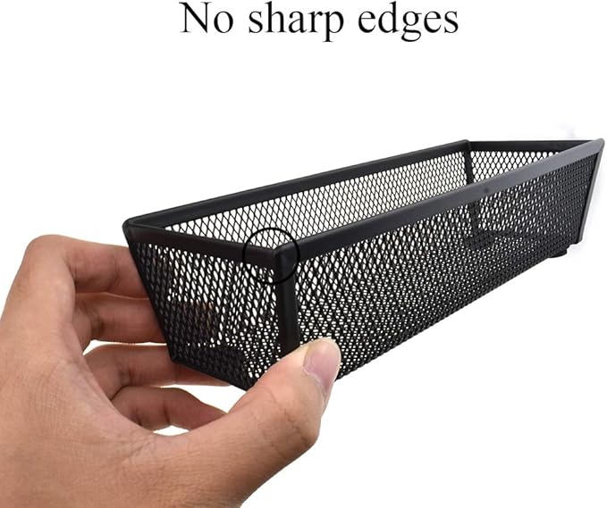 HAHIYO Stackable Mesh Tray Cup 9 x 3 x 2 inches Sturdy Container for Desk Drawer Organizer Collection for Home Office School kitchen Soft Foam Feet No Sharp Edges 2 Pack Black-DeskLoop Office