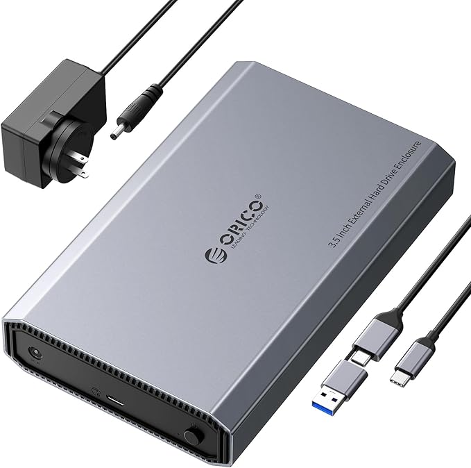 ORICO Aluminum 3.5 Hard Drive Enclosure with USB 3.2 Gen 2 6Gbps Transfer Speed, Fit for 3.5/2.5 Inch SATA HDD SSD Up to 20TB, USB C to USB C/A 2 in 1 Cable Compatible with MacBook Windows(DD35-C3)-DeskLoop Office